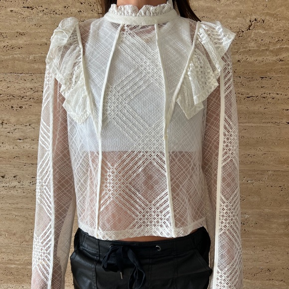 White Lace Long Sleeve Top - H&M size 12 frill detail - Picture 4 of 8